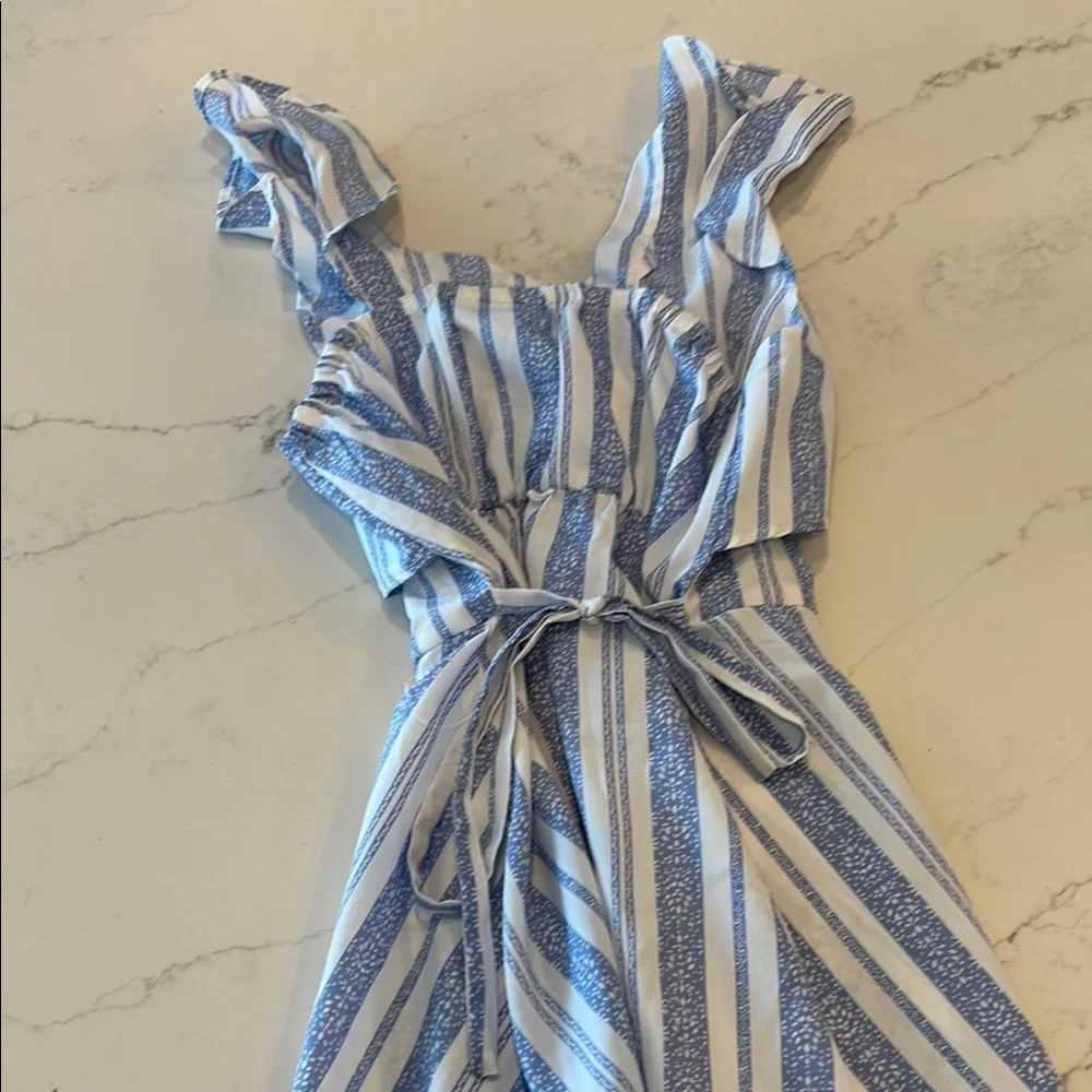 Emily West Blue and White Ruffled Tiered Sundress